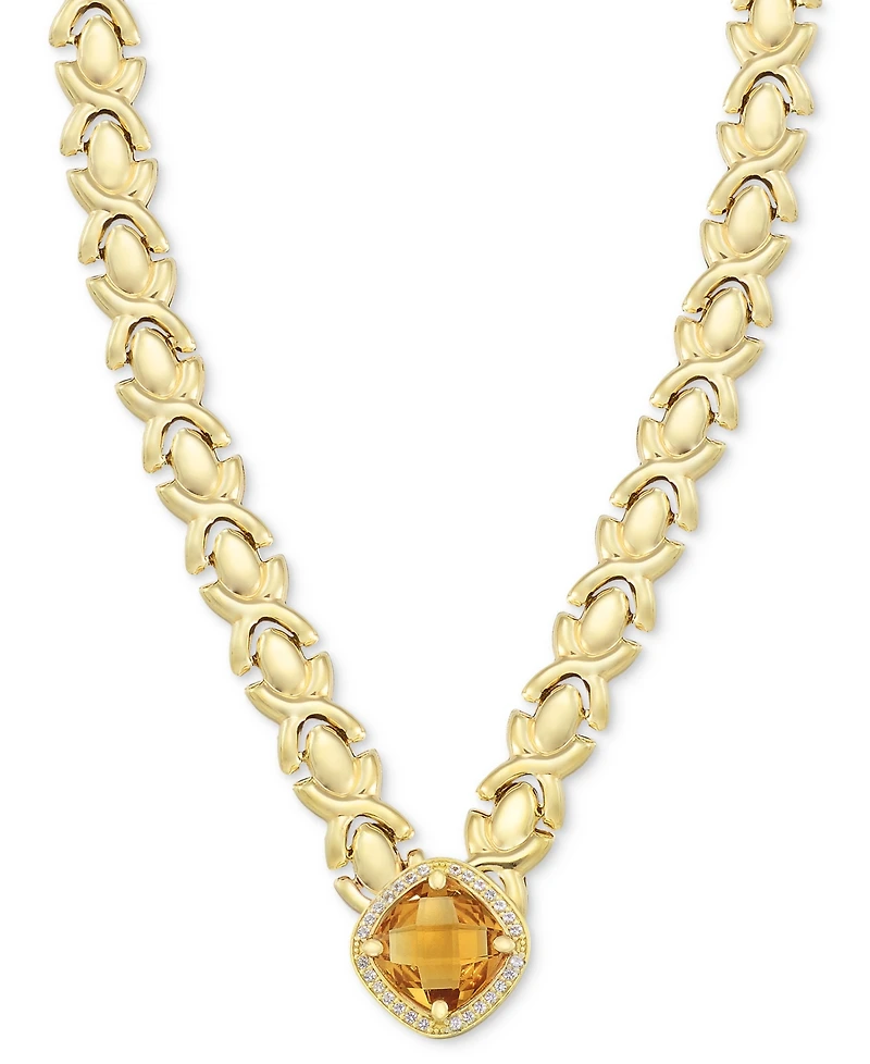 Citrine (3-3/8 ct. t.w.) & White Topaz (1/3 ct. t.w.) Xoxo Link 18" Collar Necklace in 14k Gold-Plated Sterling Silver