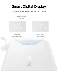 Baseus Power Bank, Picogo 10000mAh 45W 3-Output Portable Charger with Built-in Usb-c Cable, White