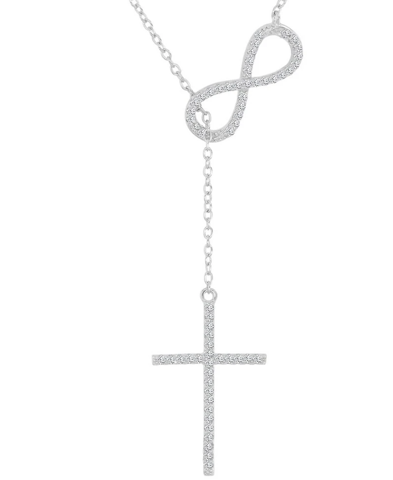 Macy's Cubic Zirconia Infiniti and Cross Dangling Necklace in Sterling Silver
