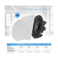 Pyle 5.25" Bluetooth Ceiling / Wall Speaker Kit - 2-Way Flush Mount Speakers with Built-in Bluetooth, 150W Max Power (4 Speakers)