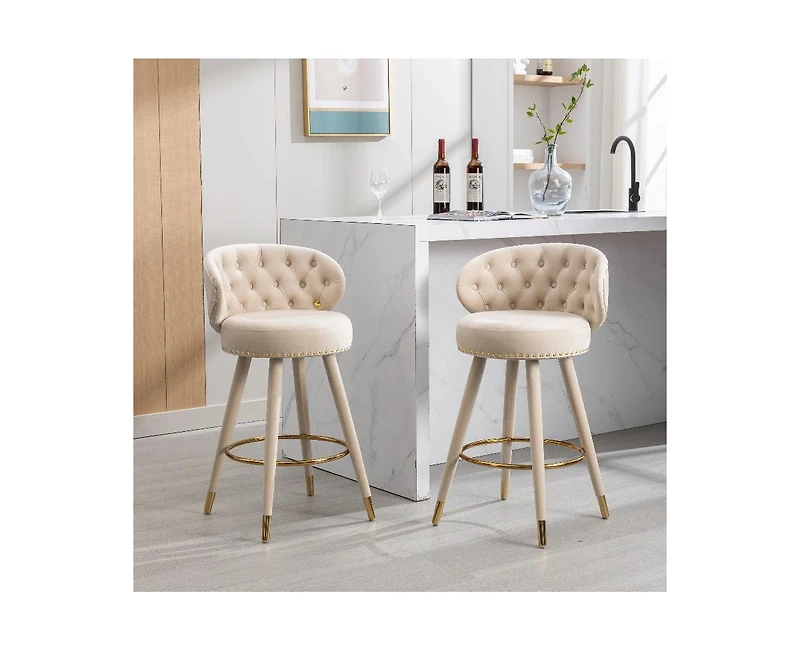 360° Swivel Counter Height Bar Stools Set of 2 with Solid Wood Legs for Kitchen or Dining Room-The Pop Home