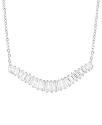 Cubic Zirconia Baguette Graduated 18" Pendant Necklace in Sterling Silver