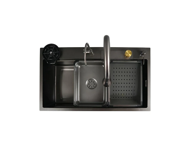 DeerValley 32" x 18" Drop-in Single Bowl 304 Stainless Steel Polished Black Kitchen Sink Workstation with Accessories