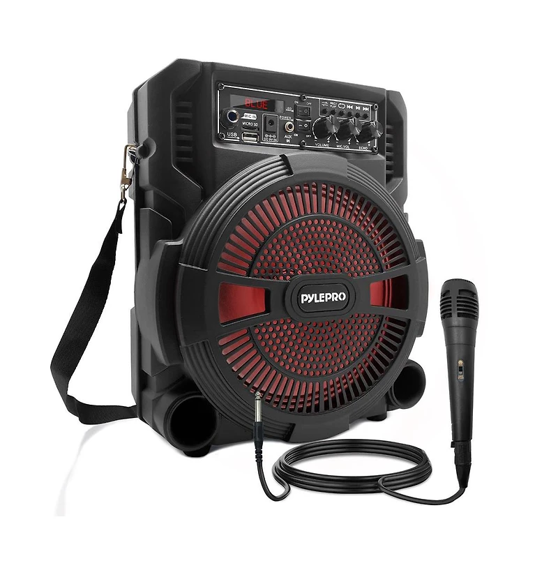 Pyle 8" Bluetooth Portable Pa Speaker & Microphone System with Rechargeable Battery, MP3/Usb/Sd/Fm Radio & Led Lights