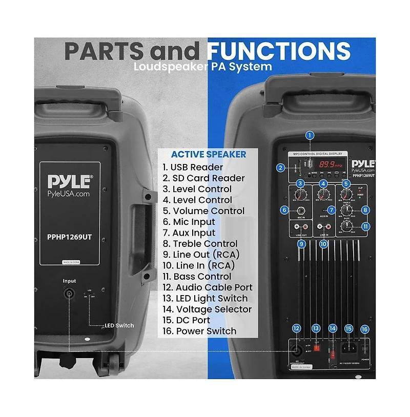 Pyle Powerful Wireless Sound 400W Portable Bluetooth Pa Speaker