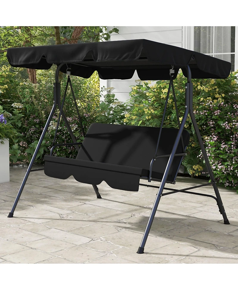 Outsunny 3-Seat Outdoor Patio Swing w/ Canopy & Cushion,