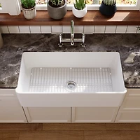 DeerValley 36" L X 18" W Fireclay Rectangular Single Bowl Farmhouse Kitchen Sink with Grid and Strainer