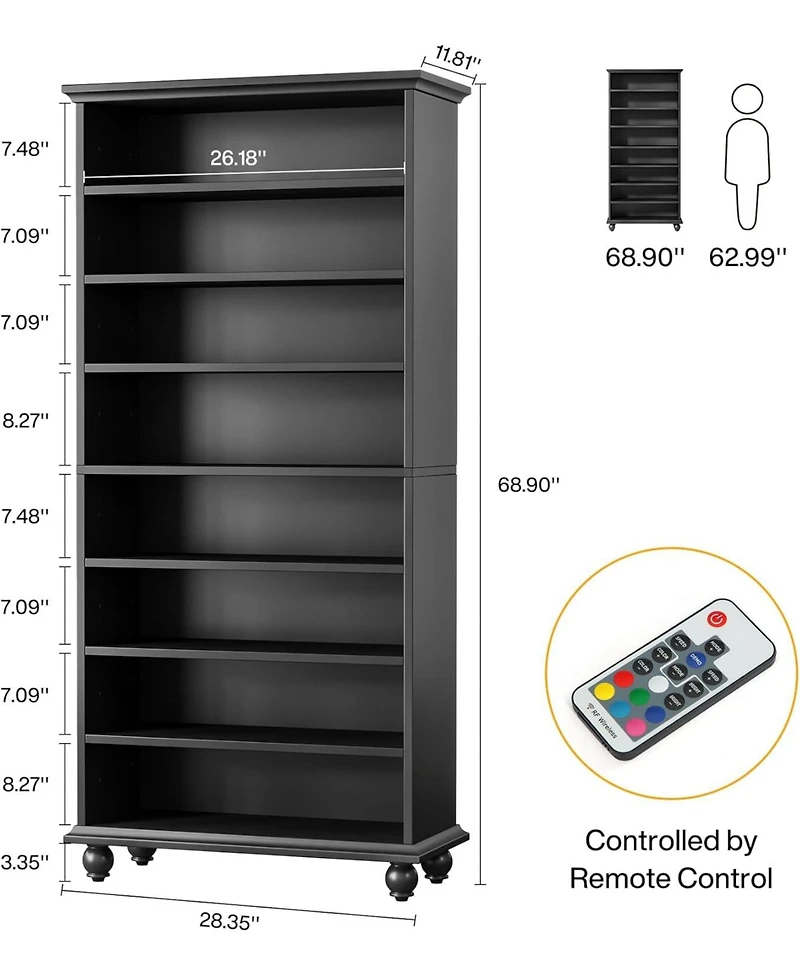 Tribesigns 69-Inch Tall Bookcase with Led Lighting, Modern 9-Tier Freestanding Bookshelf Solid Wood Legs, Wooden Open Display Shelf Organizer for