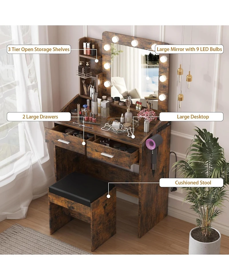 gaomon Vanity Desk with Mirror and Lights