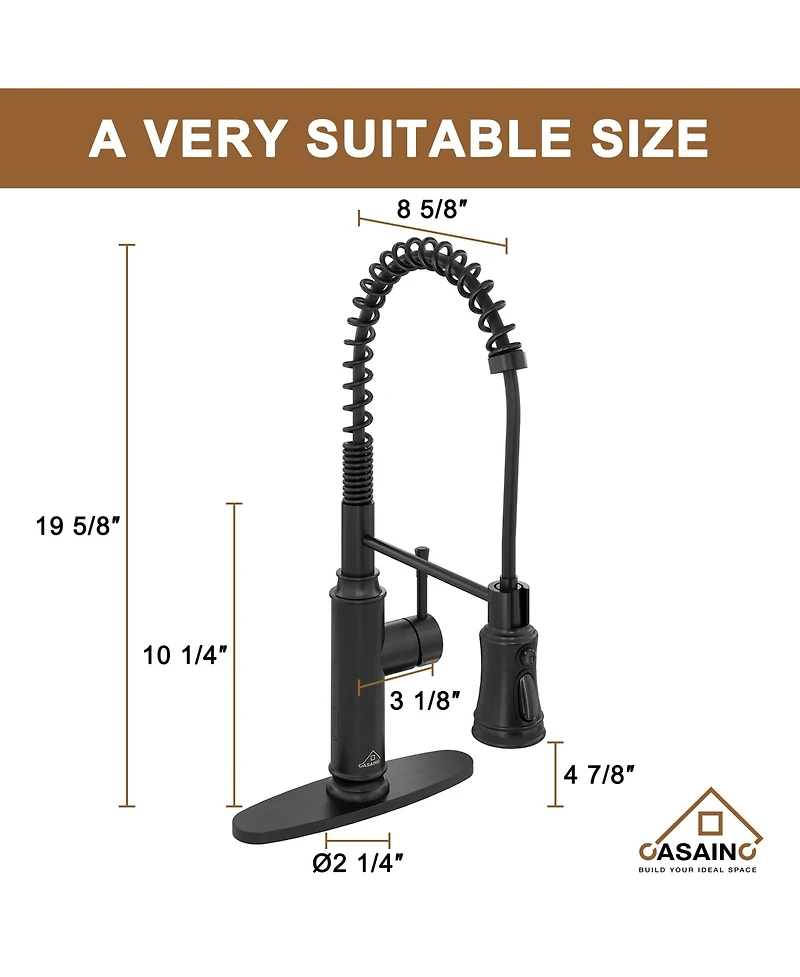Casainc Pull Down Sprayer Kitchen Faucet with Infrared Sensor Induction Function and Deck Plate
