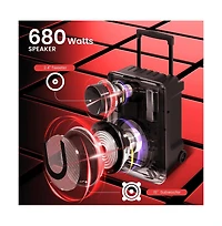 Pyle 15" Bluetooth Portable Pa Speaker with Rechargeable Battery, Two Wireless Microphones, Wired Microphone, Tablet Stand, Flashing Party Lights, Usb