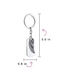 Bling Jewelry Guardian Angel Wing Feather Dog Tag Keychain Key Ring Holder Men Women Oxidized Stainless Steel