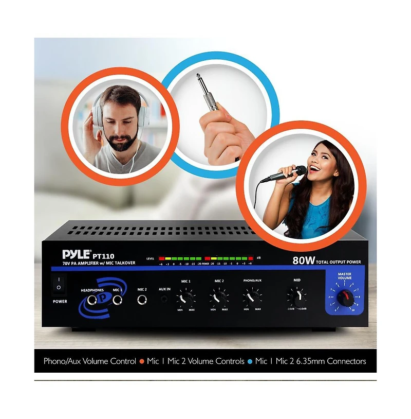 Pyle 80-Watt Microphone Pa Mono Amplifier with Usb/Bt
