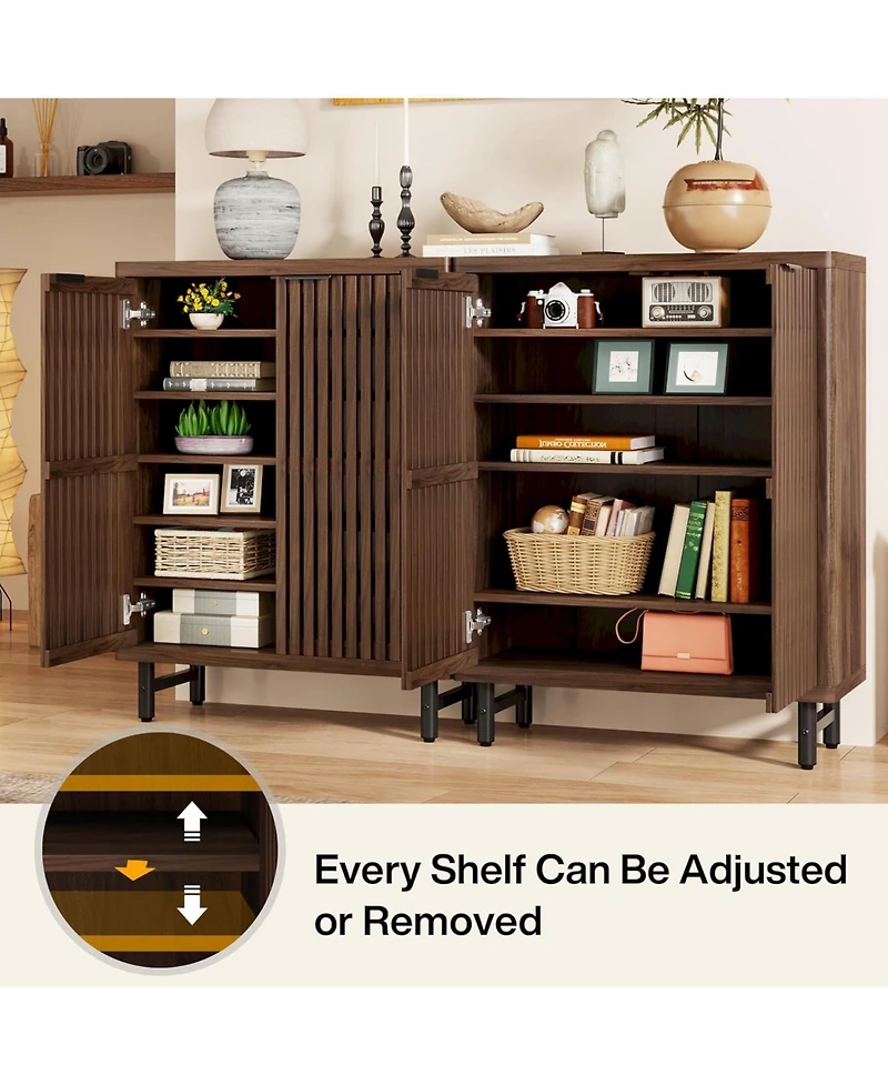Tribesigns 6-Tier Bathroom Floor Cabinet with 2 Louvered Doors, Large Wooden Bathroom Storage Cabinet with Adjustable Shelves, Freestanding Sideboard