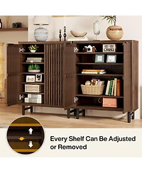 Tribesigns 6-Tier Bathroom Floor Cabinet with 2 Louvered Doors, Large Wooden Bathroom Storage Cabinet with Adjustable Shelves, Freestanding Sideboard