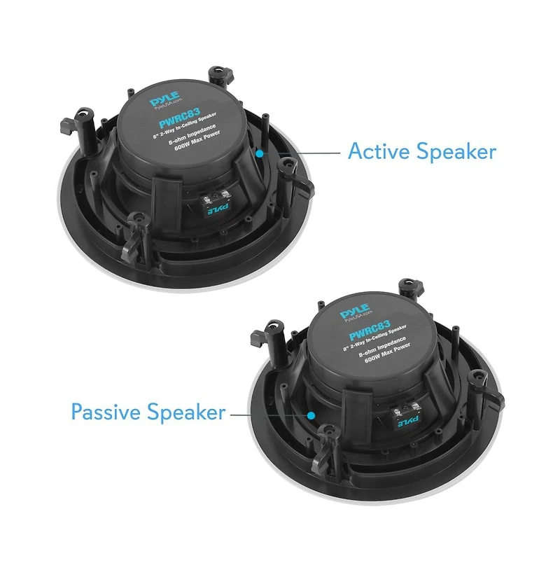 Pyle 8" In-Wall/In-Ceiling 2-Way Full Range Stereo Speakers with Magnetic Grill (600W Max)