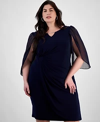 Connected Plus Size Sheer-Sleeve Chain-Detail Sheath Dress
