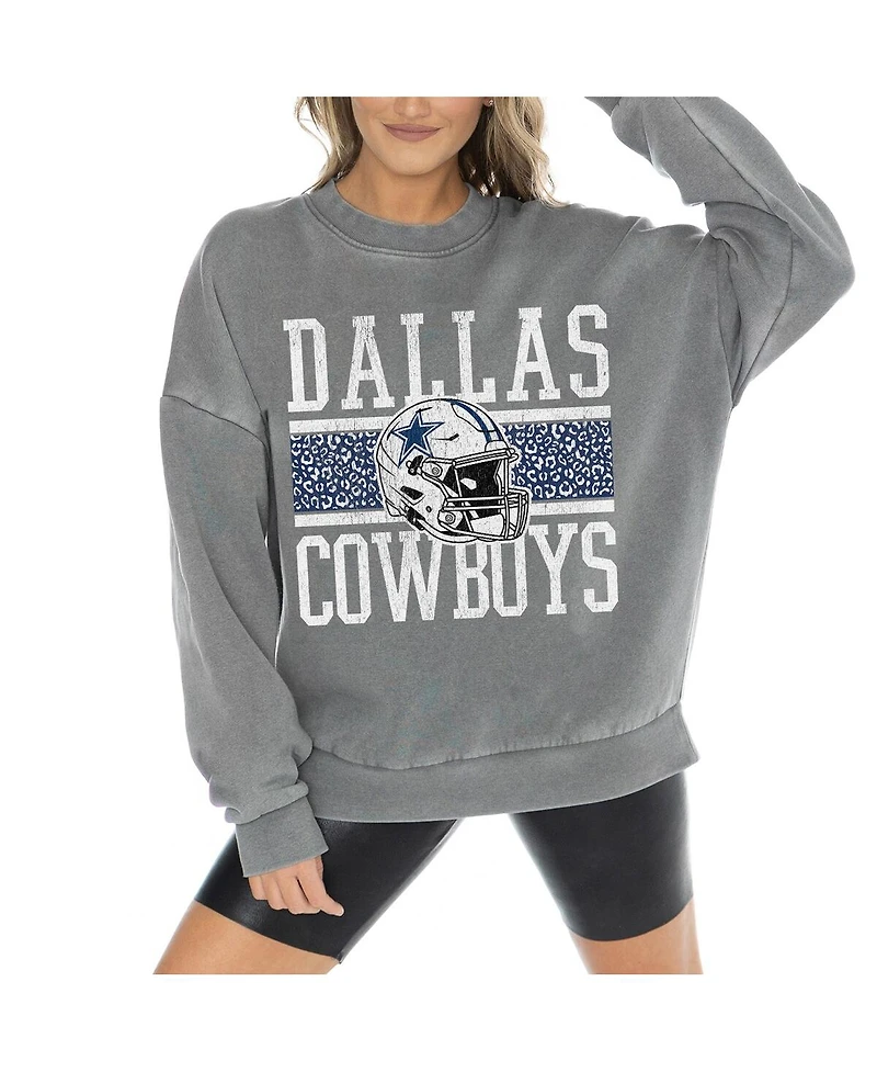 Gameday Couture Women's Gray Dallas Cowboys Vintage Wash Oversized Crewneck Fleece Pullover