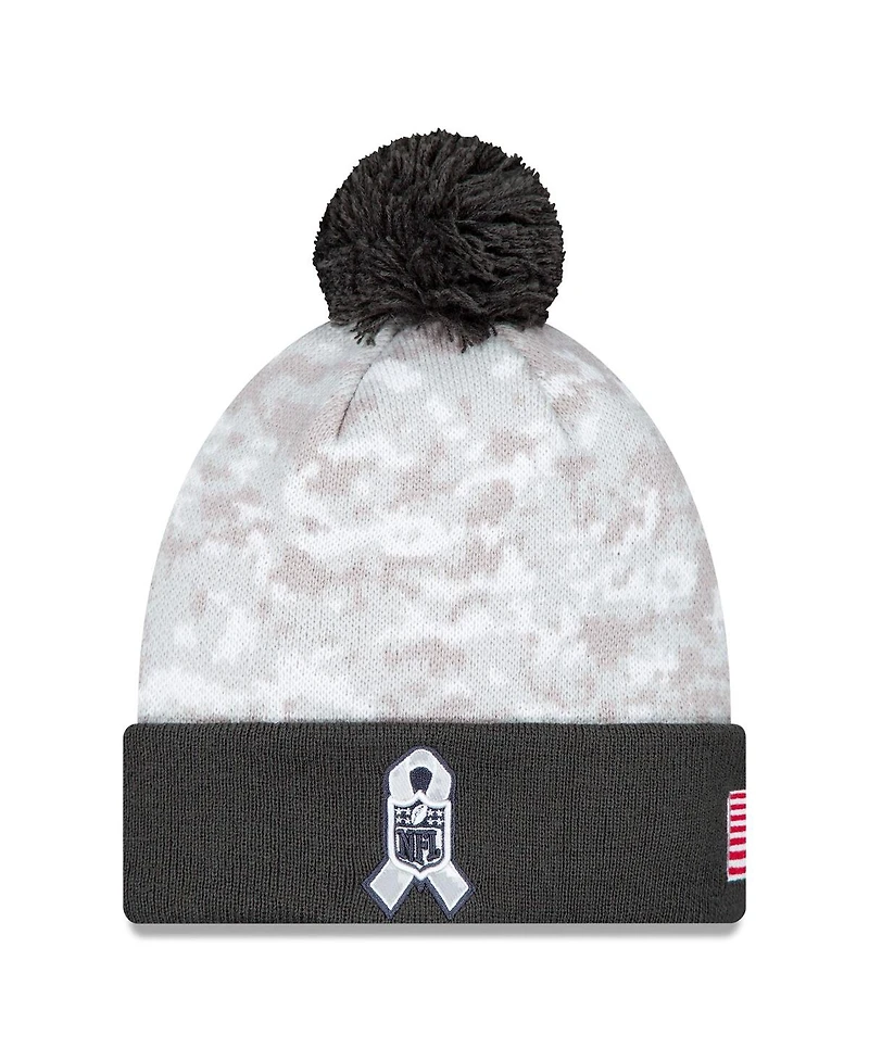 New Era Men's White/Graphite Dallas Cowboys 2024 Salute To Service Digital Camo Cuffed Knit Hat with Pom