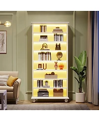 Tribesigns 2 Set 9-Tier Tall Bookcase with Led Lighting, 69" Modern Freestanding Bookshelf Solid Wood Legs, Wooden Open Display Shelf Organizer f