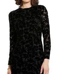 Mac Duggal Women's Burnout Velvet Long Sleeve Ruffle Hem Midi Dress