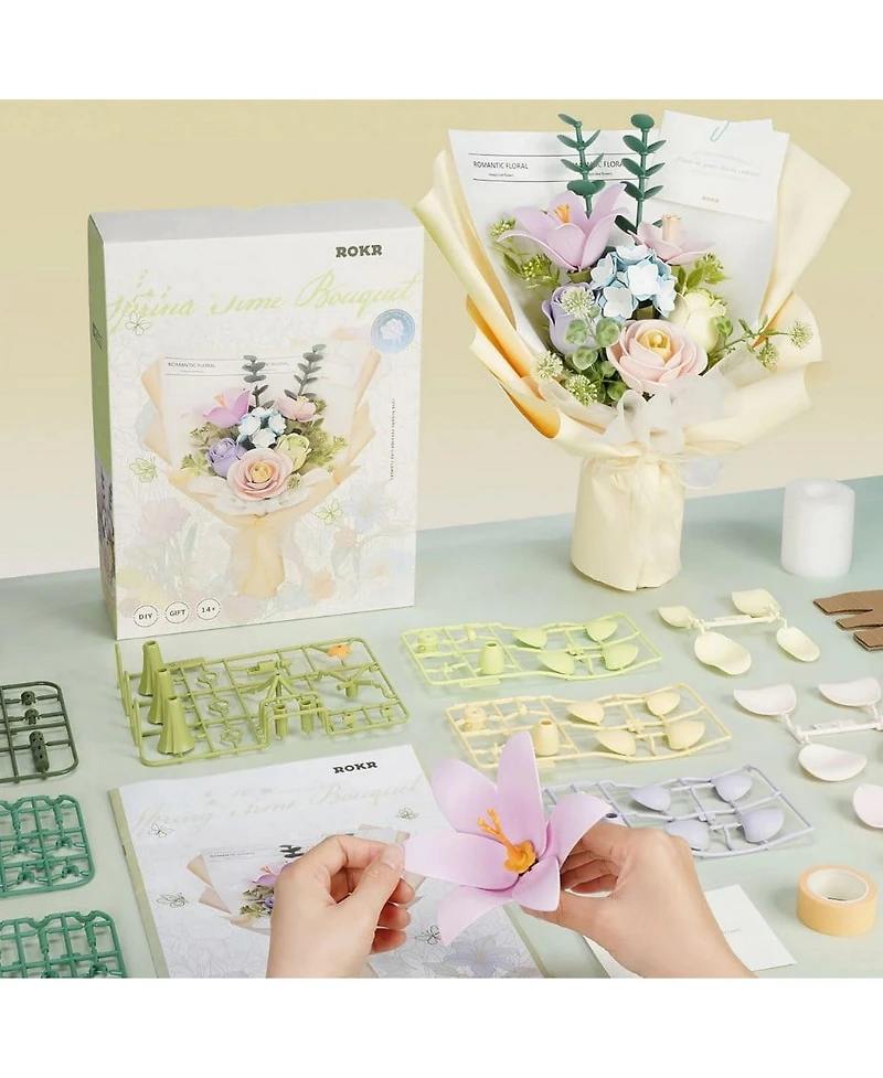 Robotime 3D Puzzles Flower Diy Assembly Craft Christmas Gift, Thanksgiving, Mother's Day, Birthday Gift Decoration, Multicolor, 17.70"16.50"12.60"