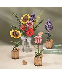 Robotime Flower Bouquet 3D Wooden Puzzle Diy Model Building Kits Toys, Multicolored, 10.2"5.1"17.3"