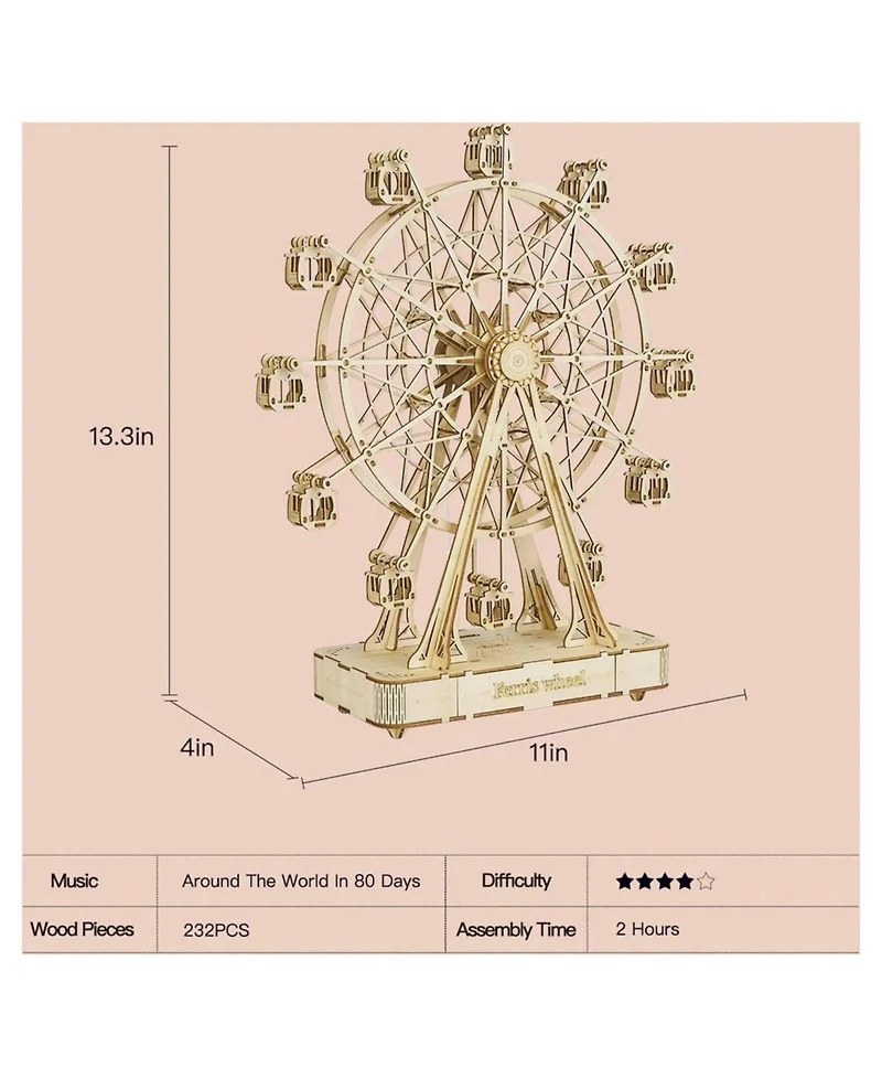 Robotime 3D Wooden Puzzle Stagecoach Model Model Kits Diy Cars Toy Gifts, Beige, 11"4"13.3"