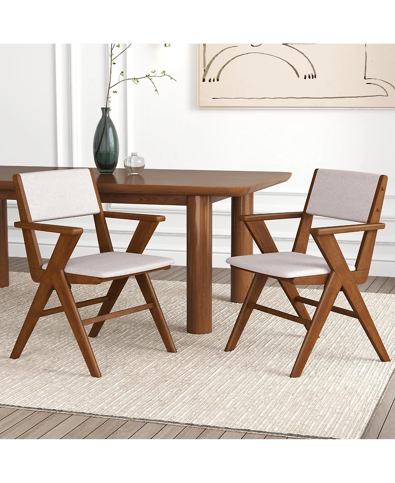 Gymax Wooden Dining Chair Set of 4 w/ Rubber Wood Frame Padded Seat & Back Armrests