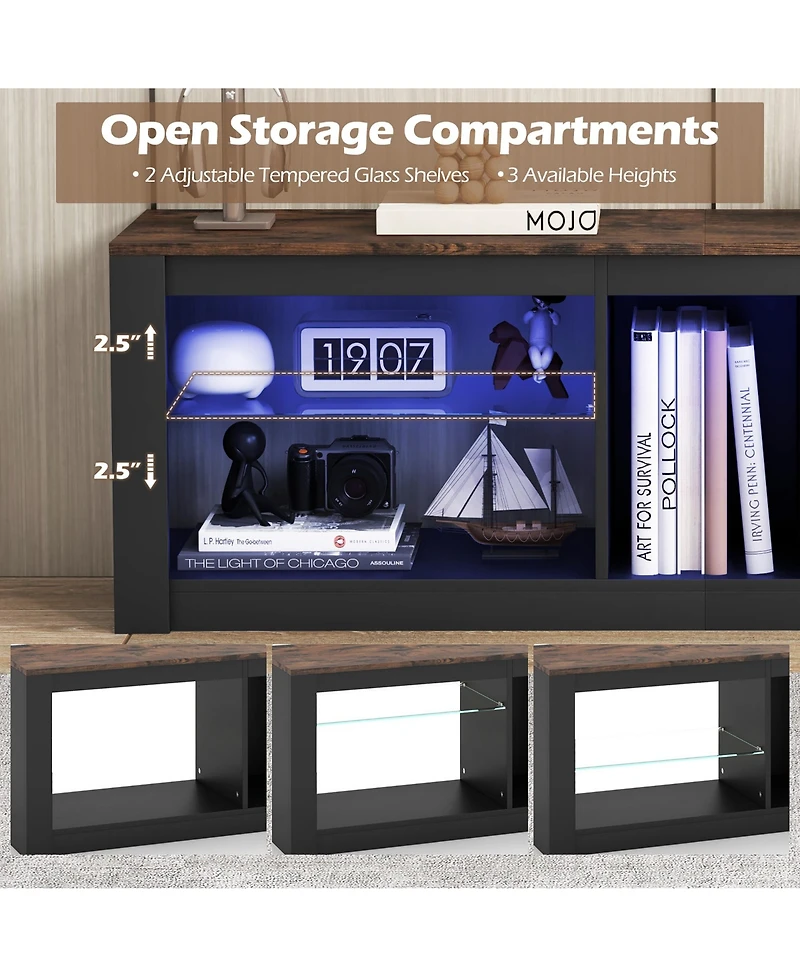 Gymax Tv Stand w/ Led Light for TVs up to 65 inch w/ Adjustable Tempered Glass Shelves