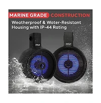 Pyle 8'' Marine Wakeboard Speaker System with Led Lights, 300W, Black