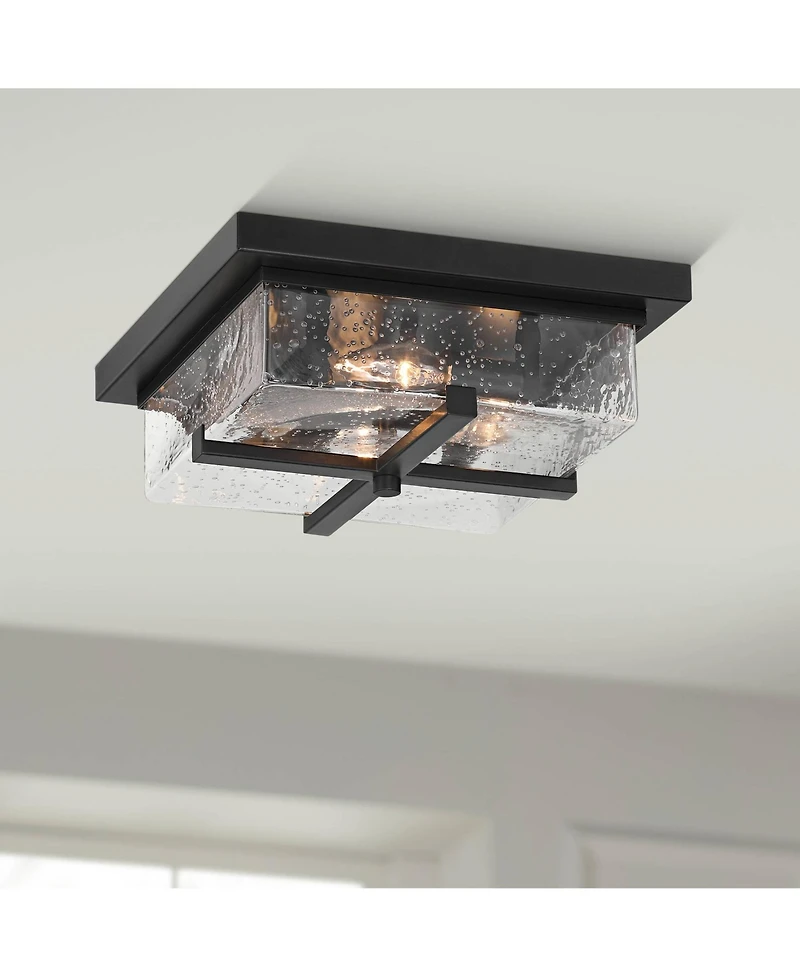 Franklin Iron Works Grambling 11 3/4" Farmhouse Flush-Mount Ceiling Light Fixture Kitchen Foyer 4-Light Rustic Black Finish