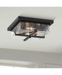 Franklin Iron Works Grambling 11 3/4" Farmhouse Flush-Mount Ceiling Light Fixture Kitchen Foyer 4-Light Rustic Black Finish