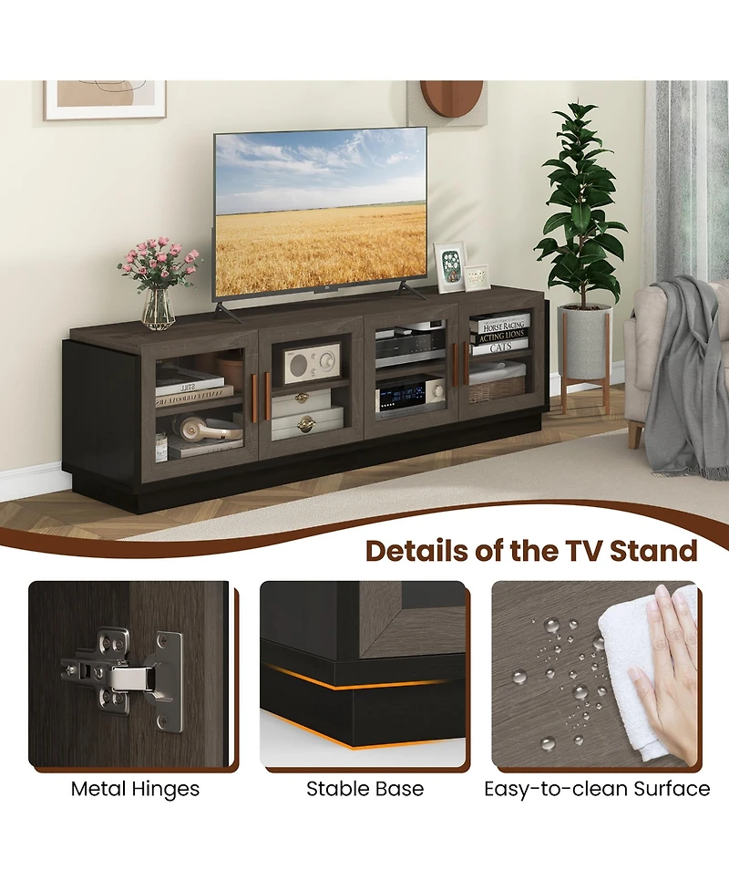 Gymax Large Tv Stand for TVs up to 75'' Console Table w/ 4 Tempered Glass Doors