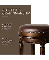 Maven Lane Pullman Backless Bar Stool in Dark Walnut Finish with Vintage Brown Leather