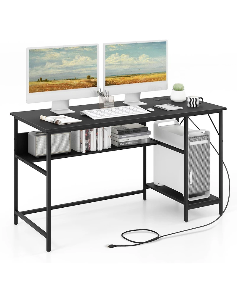 Gouun 55 Inch Computer Desk with 4 Power Outlets and Cpu Stand