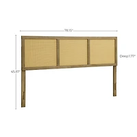 LuxenHome Natural Finish Rubberwood with Rattan Panels Headboard