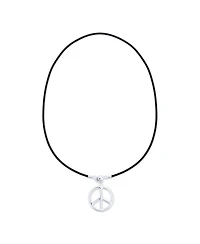 Bling Jewelry Peace Sign Pendant Necklace Black Leather Cord Sterling Silver 18"