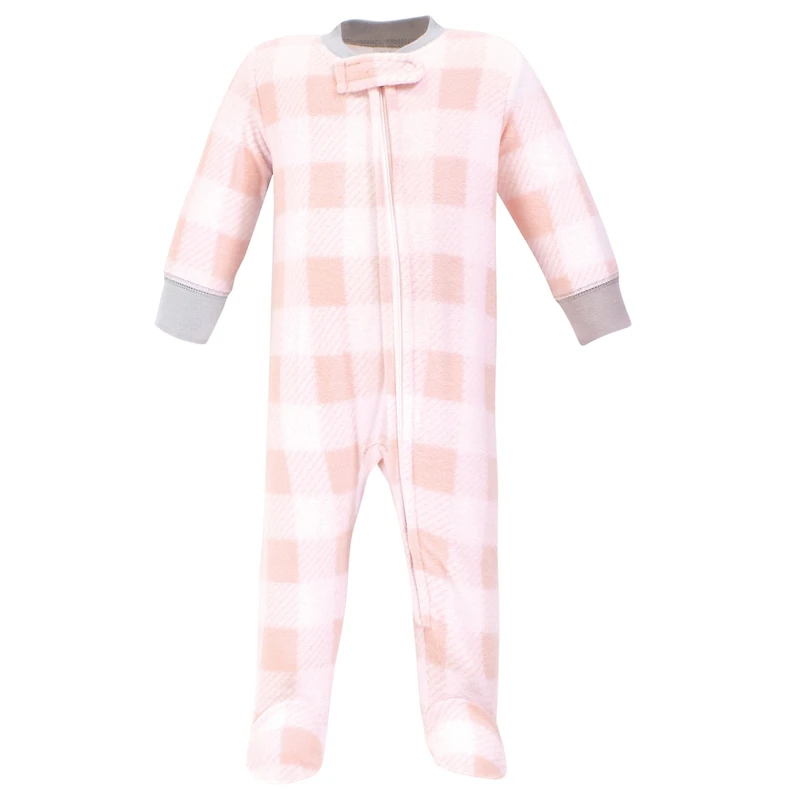 Hudson Baby Baby Girls Hudson Fleece Zipper Sleep and Play 2pk, Gray Pink Snowflake, 6-9 Months