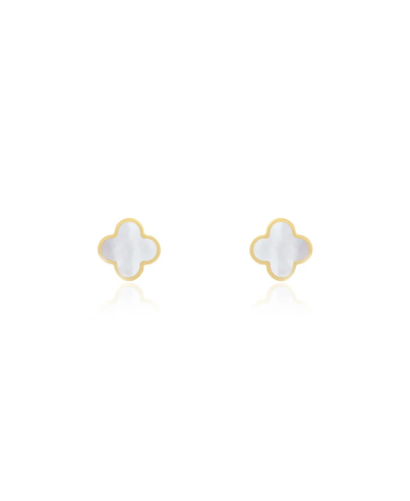The Lovery Mini Mother of Pearl Clover Stud Earrings 14K Gold