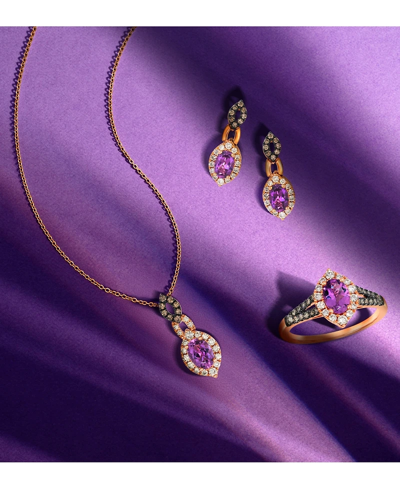 Le Vian Grape Amethyst (3/4 ct. t.w.) & Diamond (3/8 ct. t.w.) Halo Split Shank Ring in 14k Rose Gold