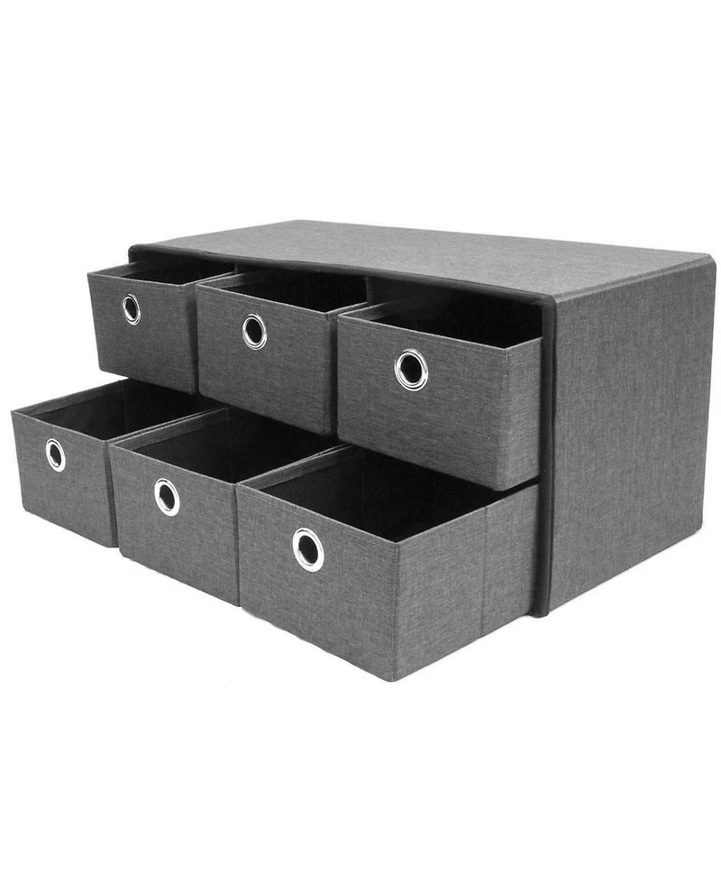 Sorbus Collapsible Storage Bench Chest with Drawers - Perfect for Entryway, Bedroom Bench, Cubby Drawer Footstool, Hope Chest, Faux Linen