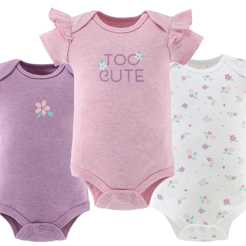 The Peanutshell Baby Girls Short Sleeve Cotton Bodysuits Girls, Cherry Blossom