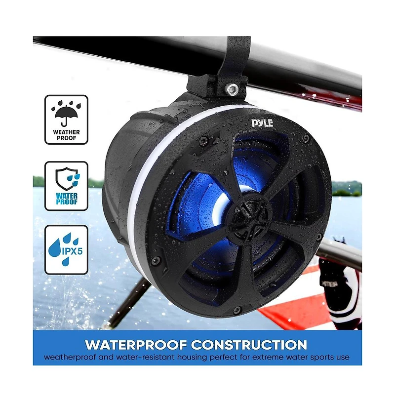 Pyle 5.25 Waterproof Bluetooth Off-Road Speaker System with Rgb Lights, 1000W