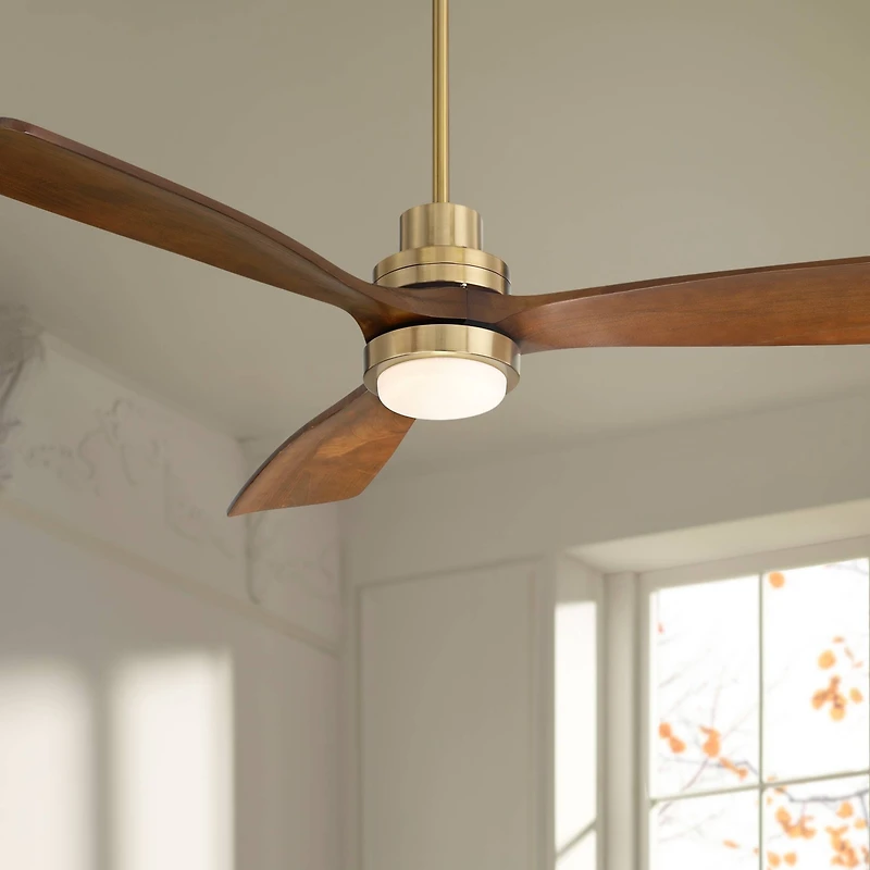 Casa Vieja 52" Delta Modern Indoor Ceiling Fan 3 Blade Cct Led Light Remote Control Soft Brass Finish Bedroom Living Room Dc Motor