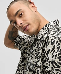 Mode of One Men's Relaxed-Fit Leopard-Print Button-Down Camp Shirt, Exclusively at Macy's