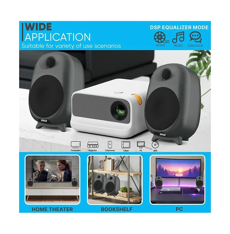 Pyle Hi-Fi Bluetooth Desktop Bookshelf Speakers with Remote Control and Optical Cable (60W)