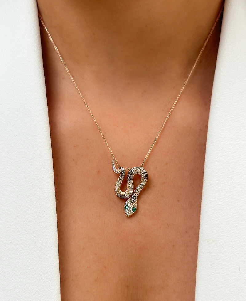 Le Vian Costa Smeralda Emeralds (1/20 ct. t.w.) & Diamond (1 ct. t.w.) Snake Adjustable 20" Pendant Necklace in 14k Rose Gold