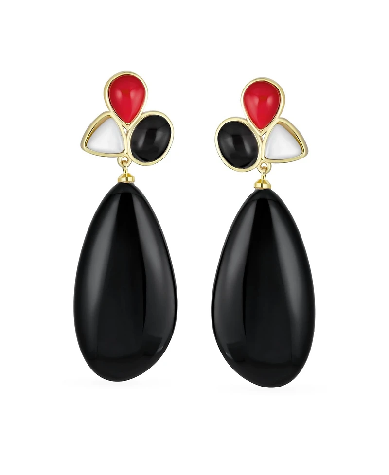 Bling Jewelry Fashion Multi Color Wire Wrap Large Oval Pear Shape Natural Stone Teardrop Drop Earrings Gold Plated