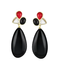 Bling Jewelry Fashion Multi Color Wire Wrap Large Oval Pear Shape Natural Stone Teardrop Drop Earrings Gold Plated